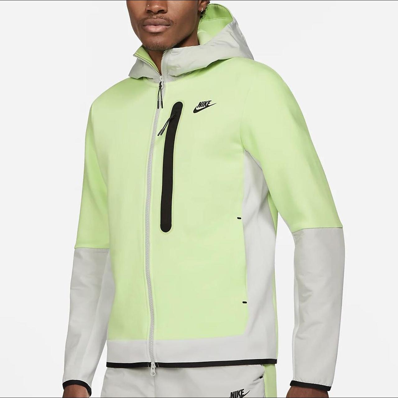 Nike tech fleece zip up light-neon green/grey hoodie... - Depop