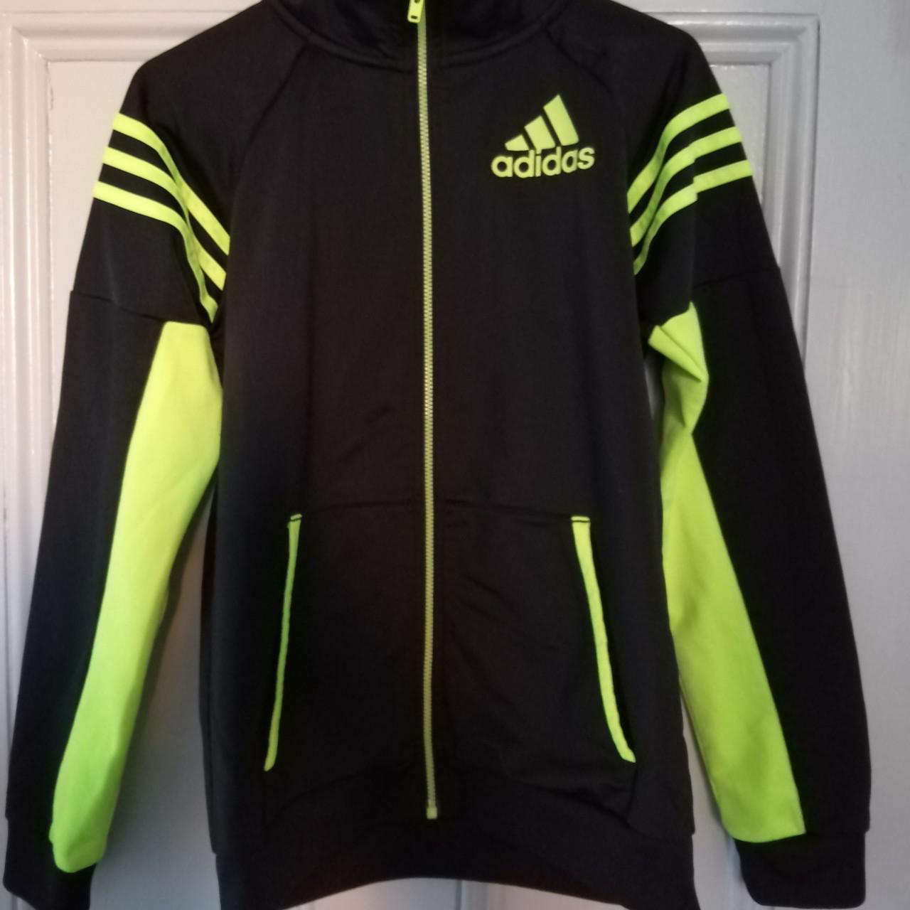 Adidas black and green track top Size child's... - Depop