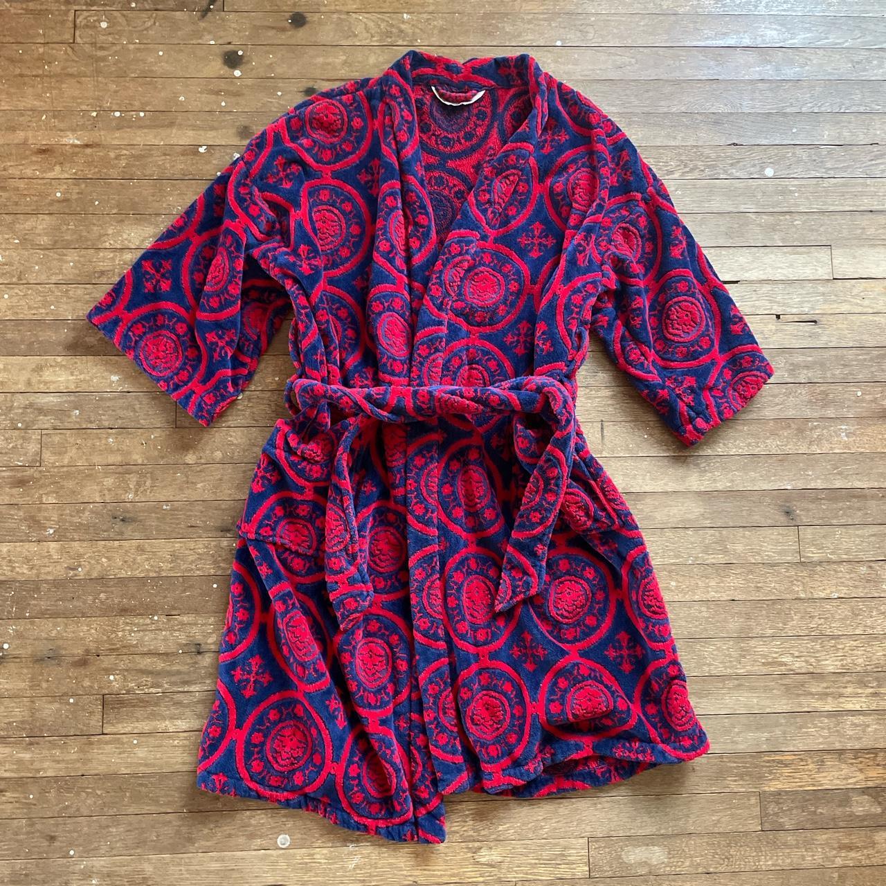 Vintage luxurious terry mens bath robe Navy and Red - Depop