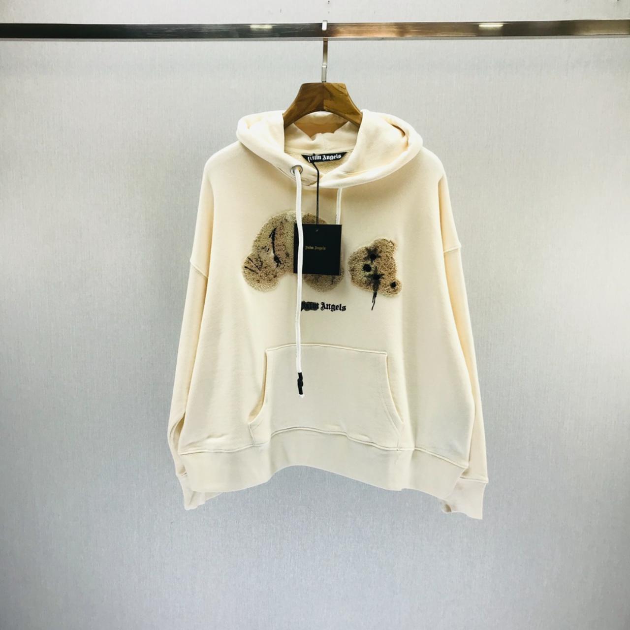 Palm Angel beige guilloched bear hoodie Depop