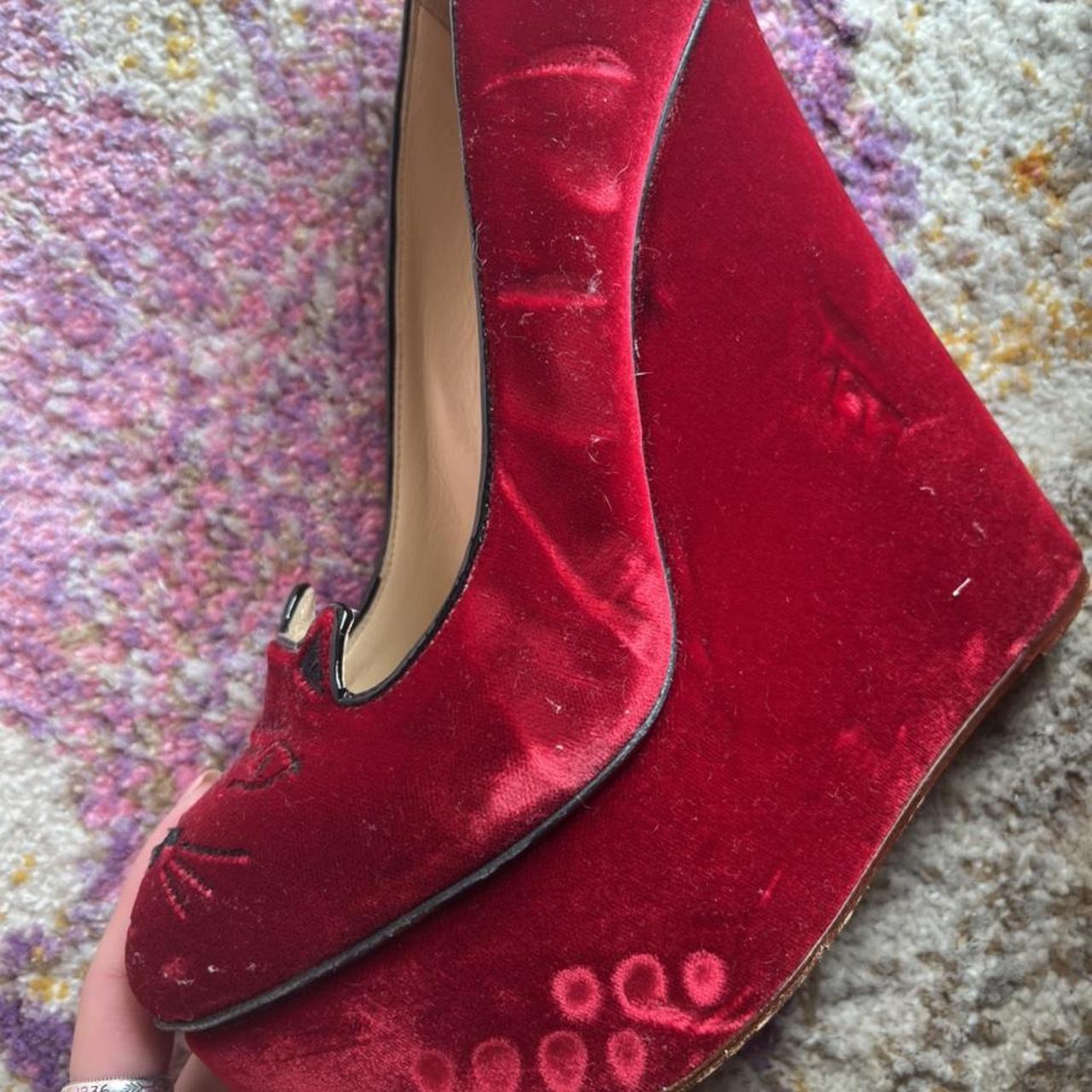 Charlotte Olympia Red Velvet Kitten heels. As show... - Depop