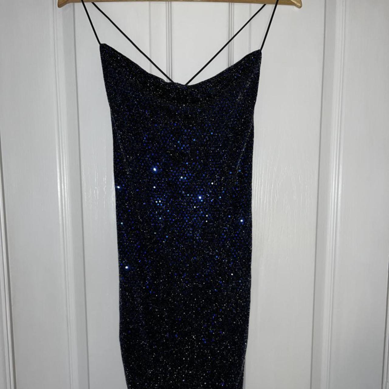 Blue shimmer midi dress Spaghetti straps with cross... - Depop