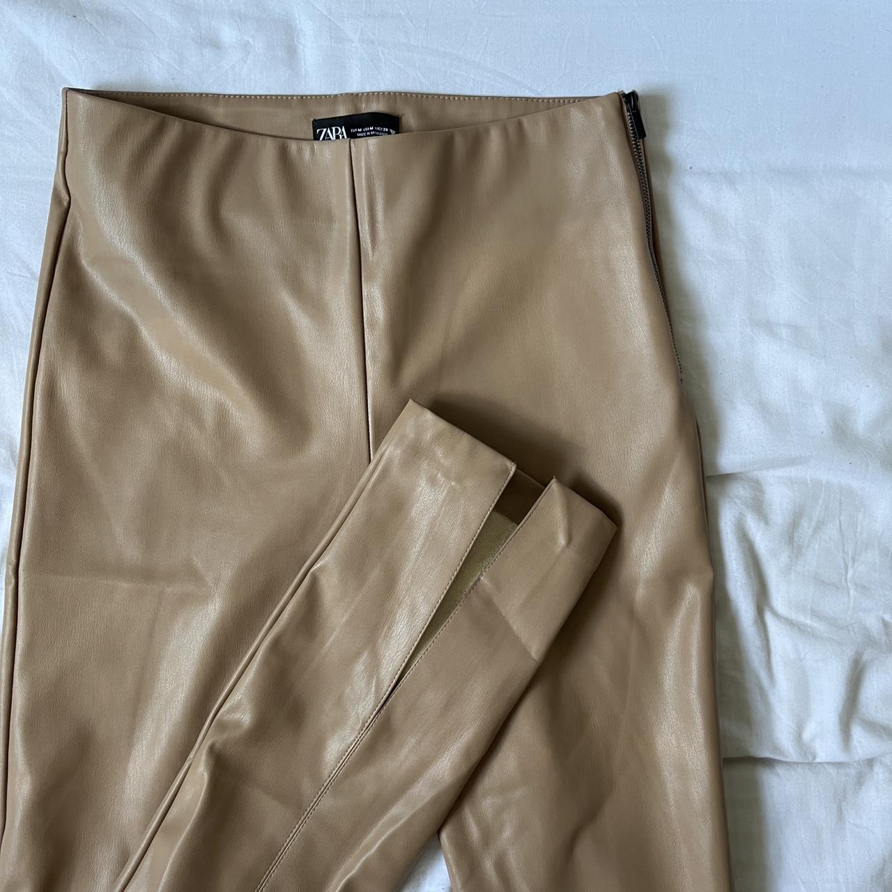 Zara tan brown faux leather leggings pants skinny - Depop