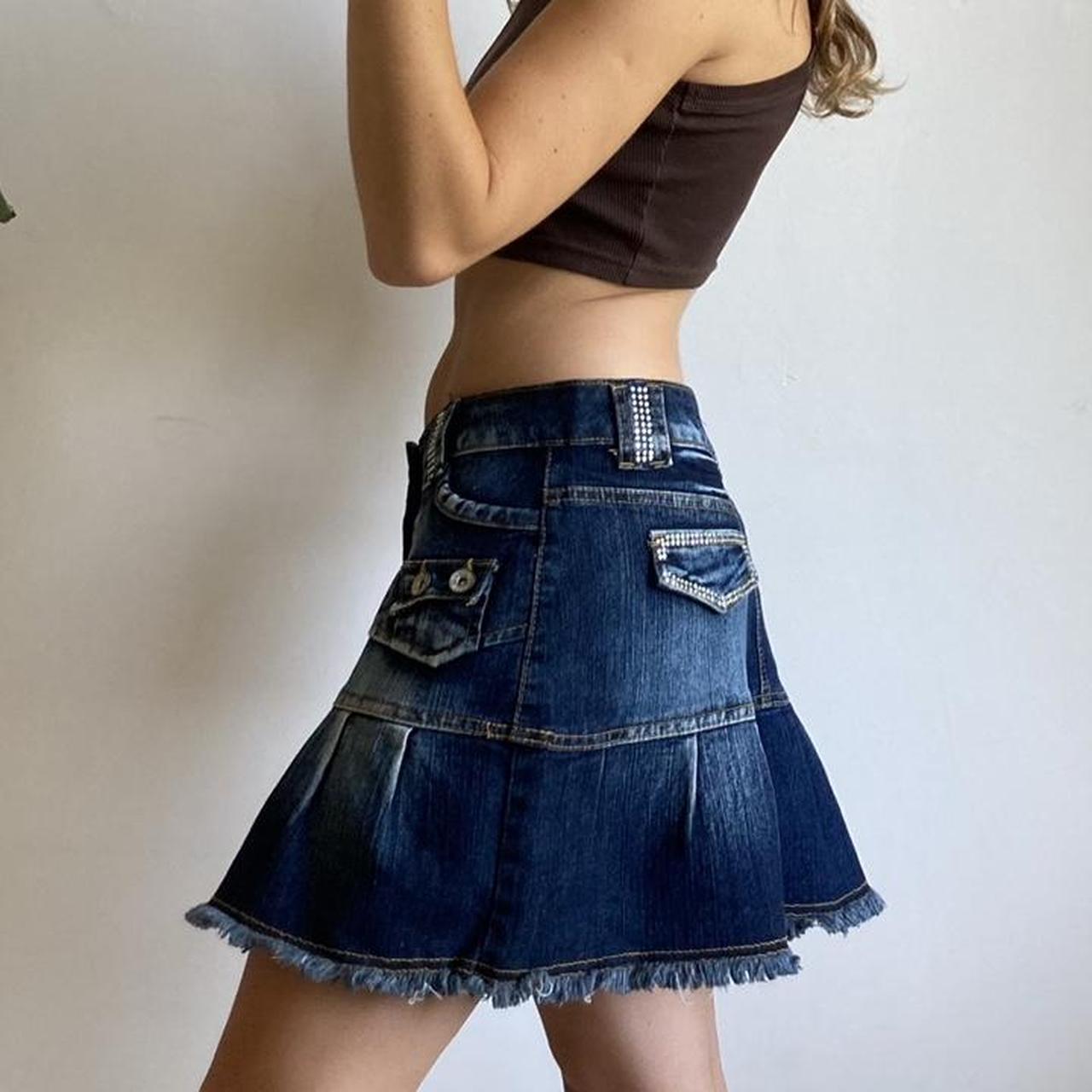 Incredible Y K Low Rise Dark Denim Pleated Mini Depop