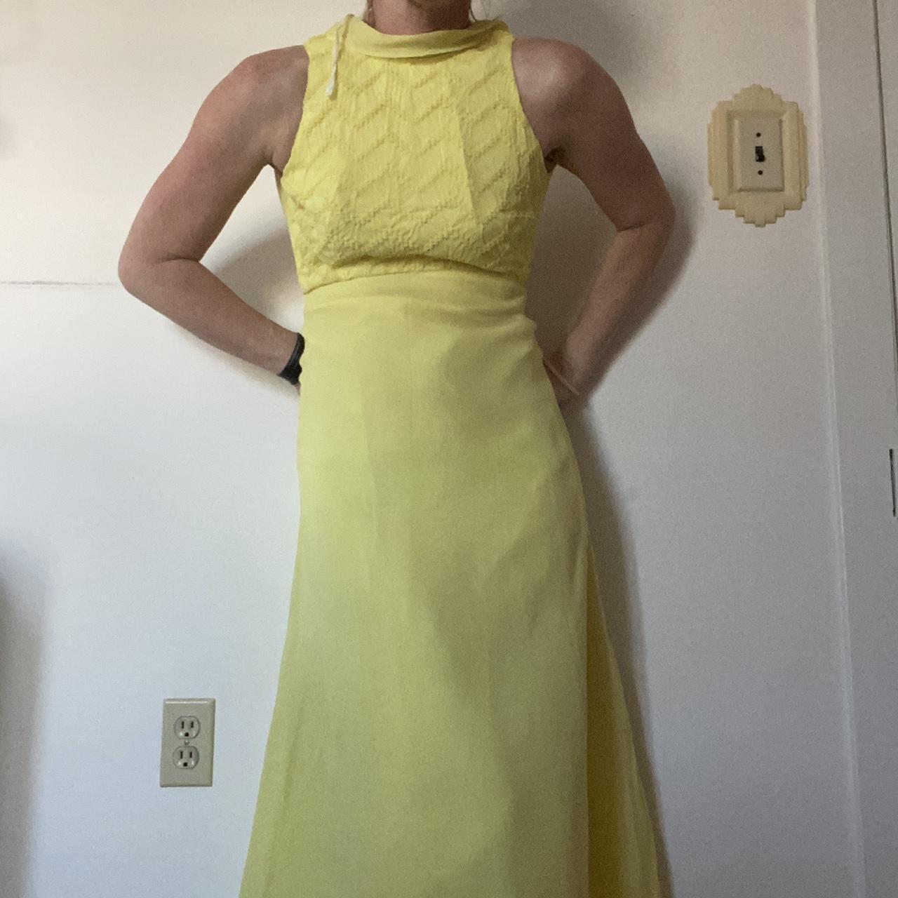 Beautiful canary yellow 70’s evening gown - high... - Depop