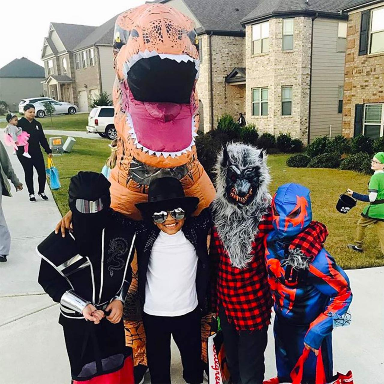 The T-rex inflatable costume uses 100% Polyester... - Depop