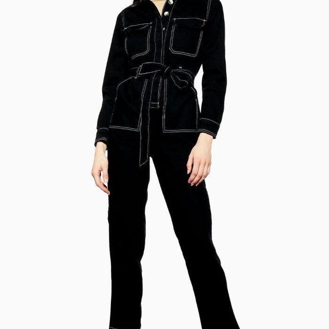 Black Denim Boilersuit with Contrast... Depop