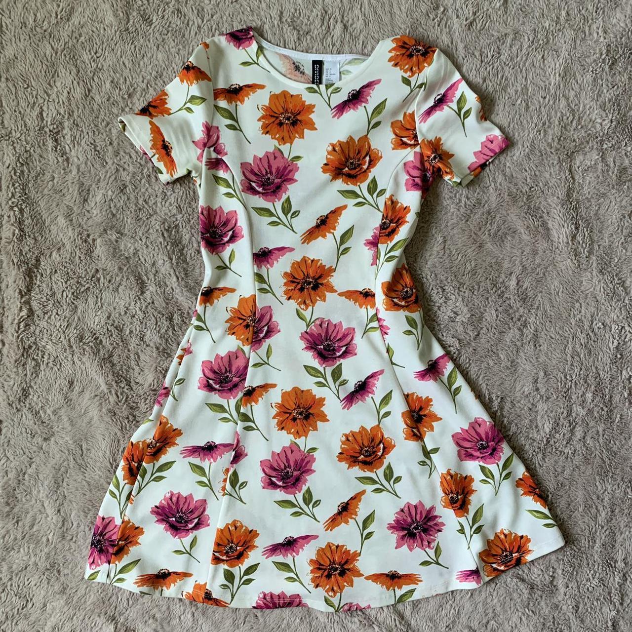 divided brand floral a-line dress in orange, white,... - Depop