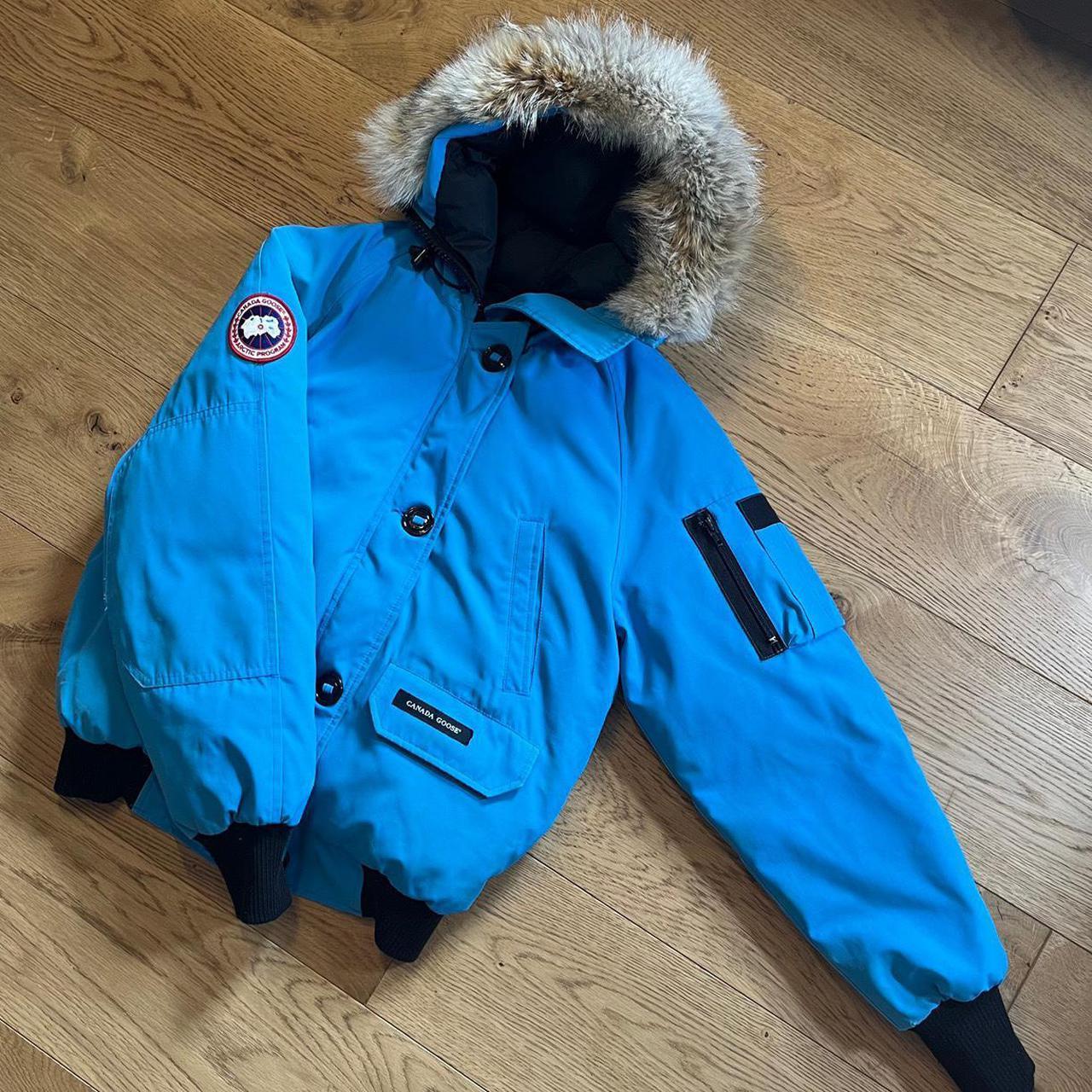 Blue Canada Goose Bomber Jacket Fur Hood Medium Depop