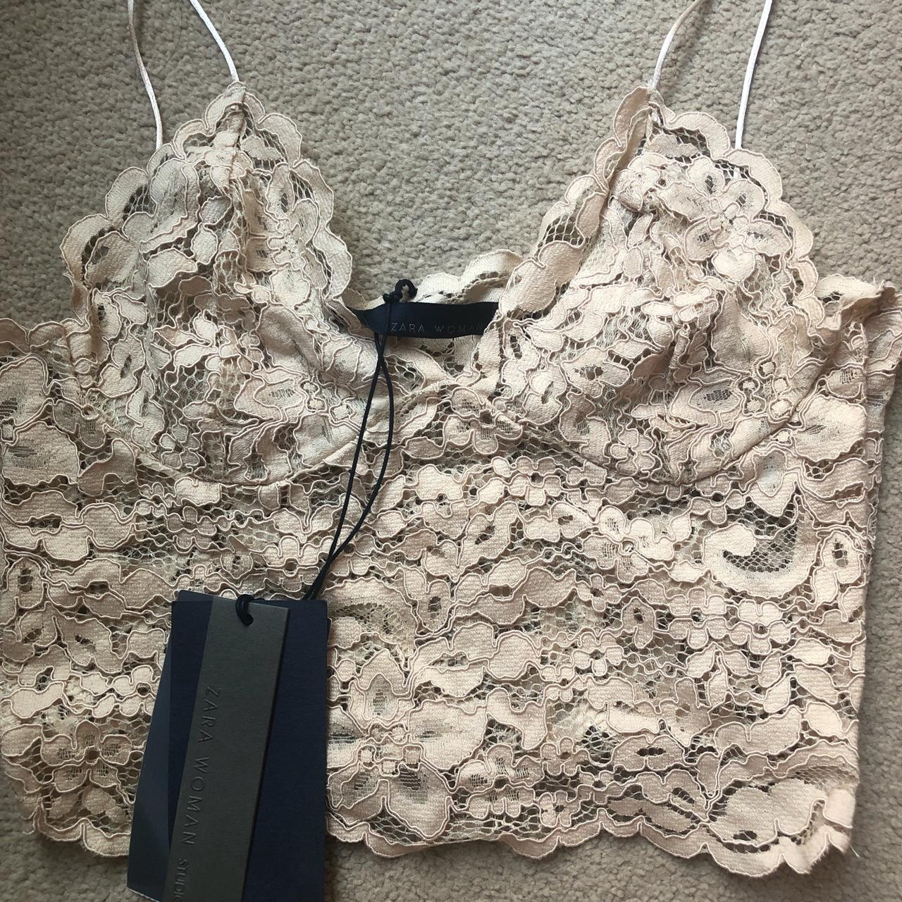 Zara studio beige lace bralette. Size S - new with tags - Depop