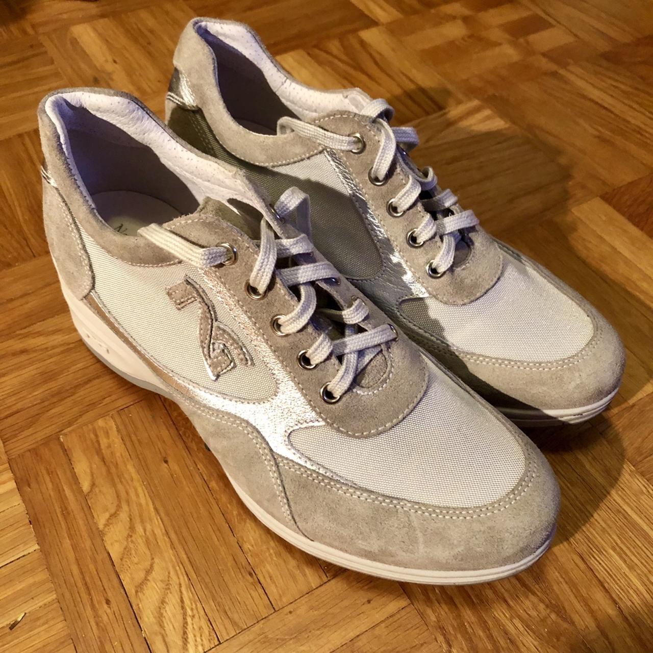 Women's Silver and White Trainers | Depop