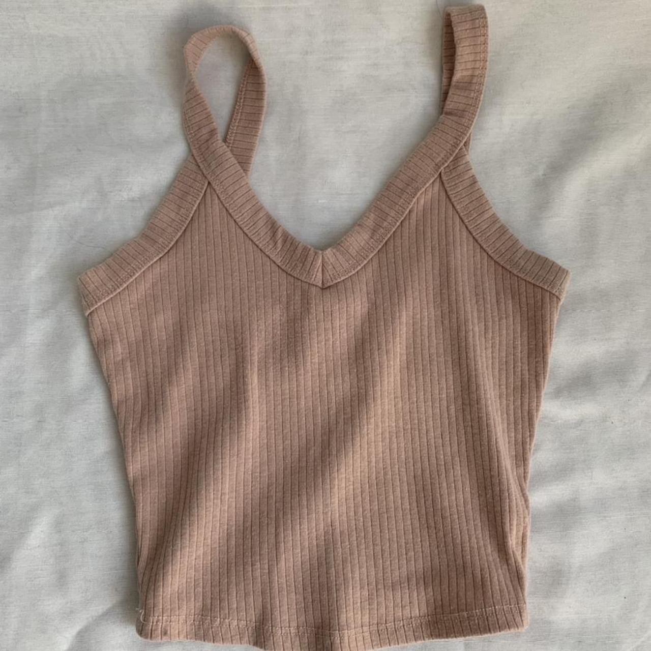 nude crop top size extra small, tan/nude ribbed... - Depop