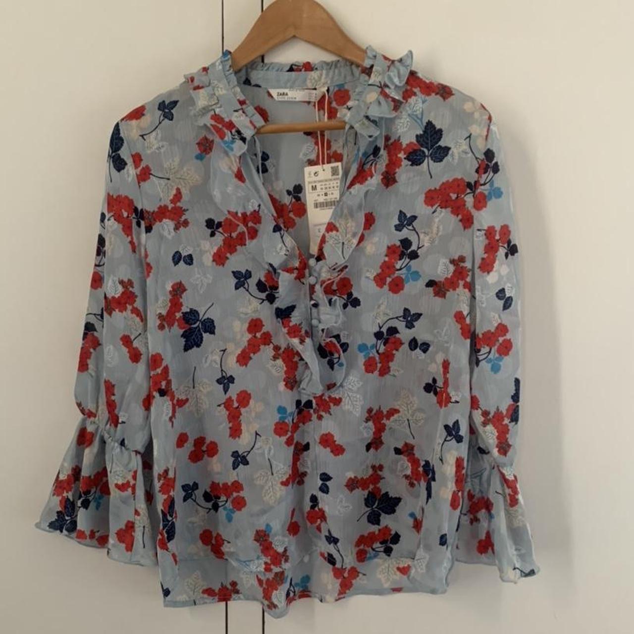 Zara Women's Blue and Red Blouse | Depop