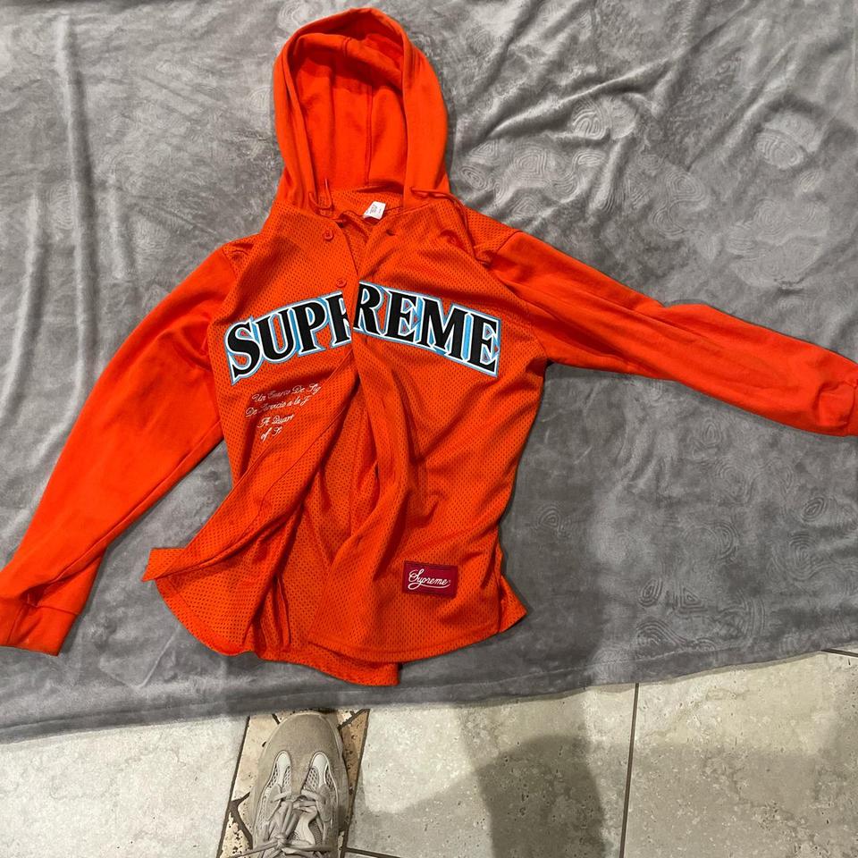 Supreme denim hooded baseball jersey. VERY RARE! - Depop