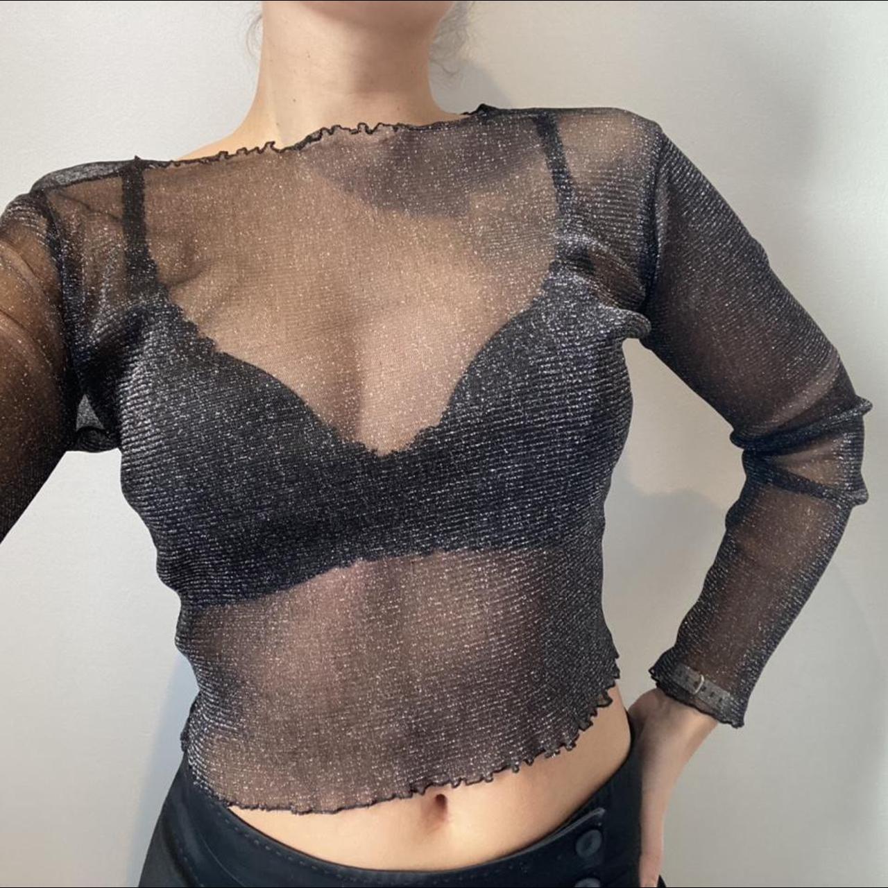 Black Sparkly Sheer Long Sleeve Top Pictured On A Depop 1074