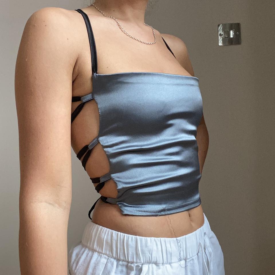 Backless Strappy Satin Crop Top