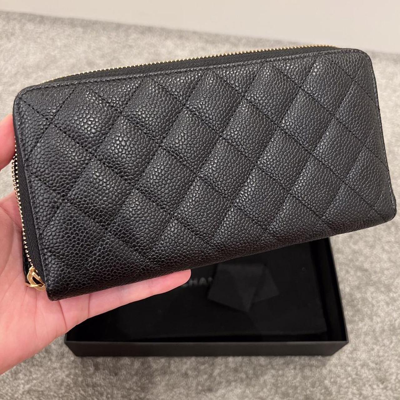 Chanel Black Caviar Trifold Flap Wallet With Gold - Depop