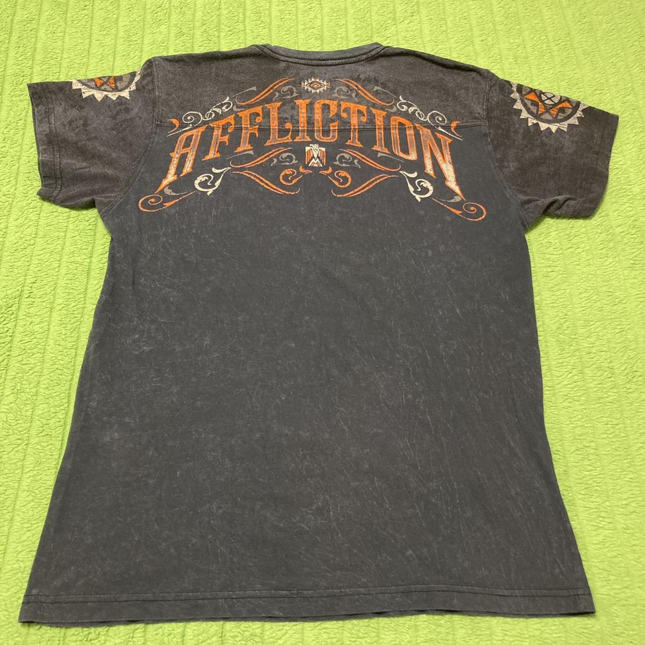 Cyber Y2k orange skull affliction graphic tee shirt... - Depop