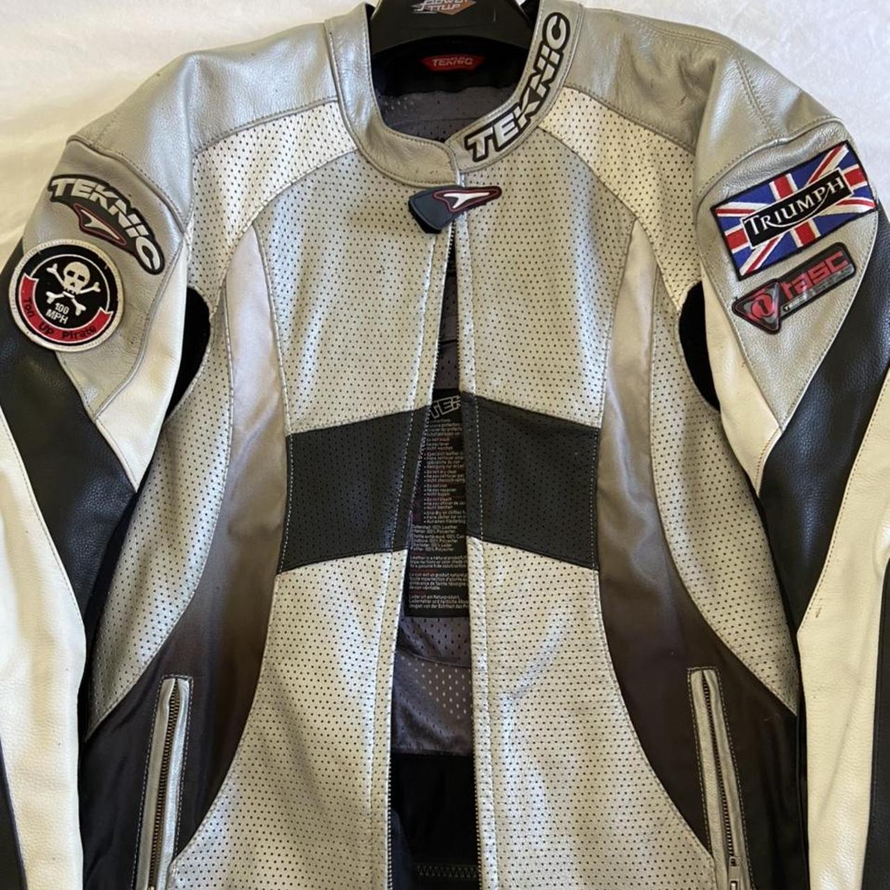 Leather TEKNIC Motorcycle Jacket Large Size,... - Depop