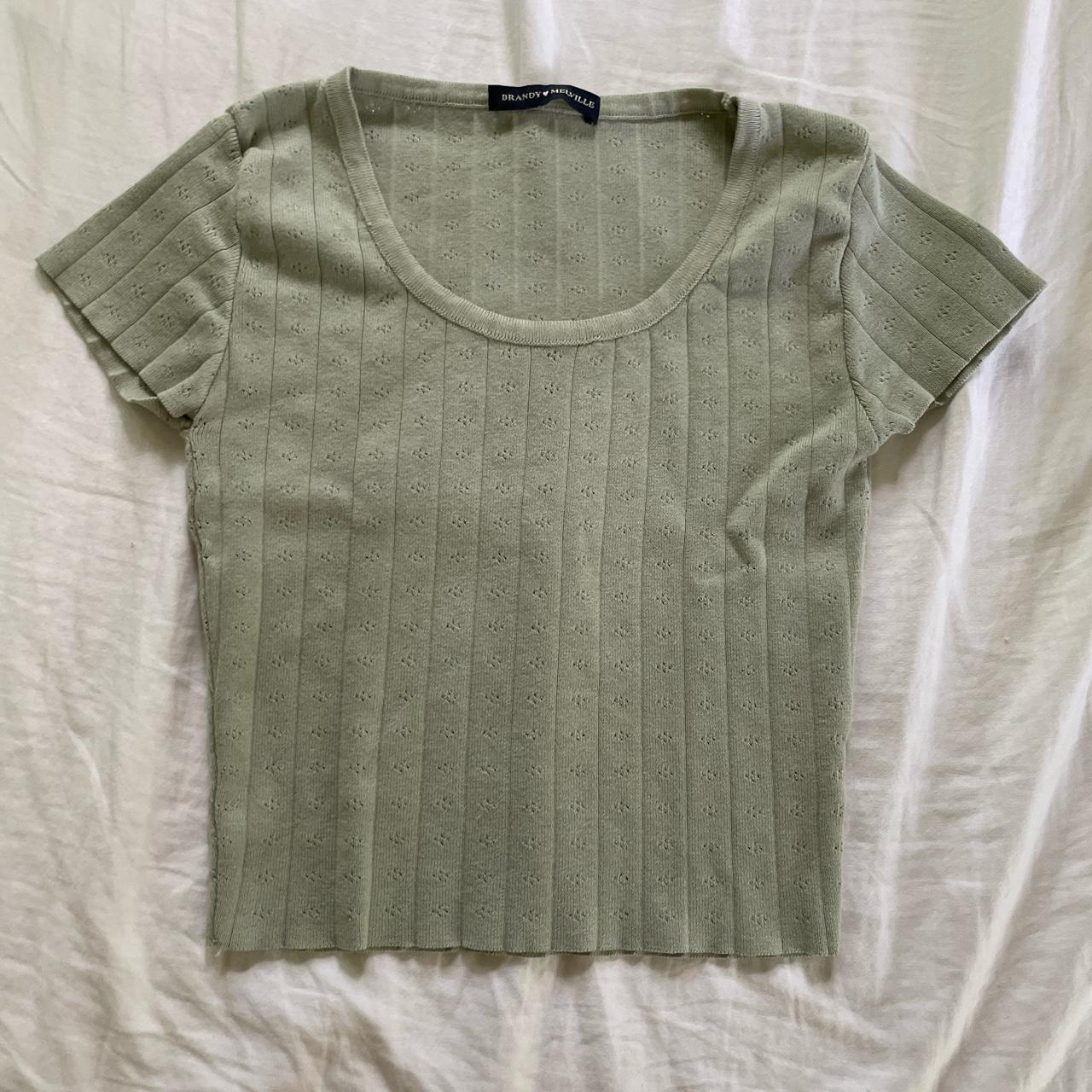 Light green eyelet brandy Melville top, lightly worn... - Depop