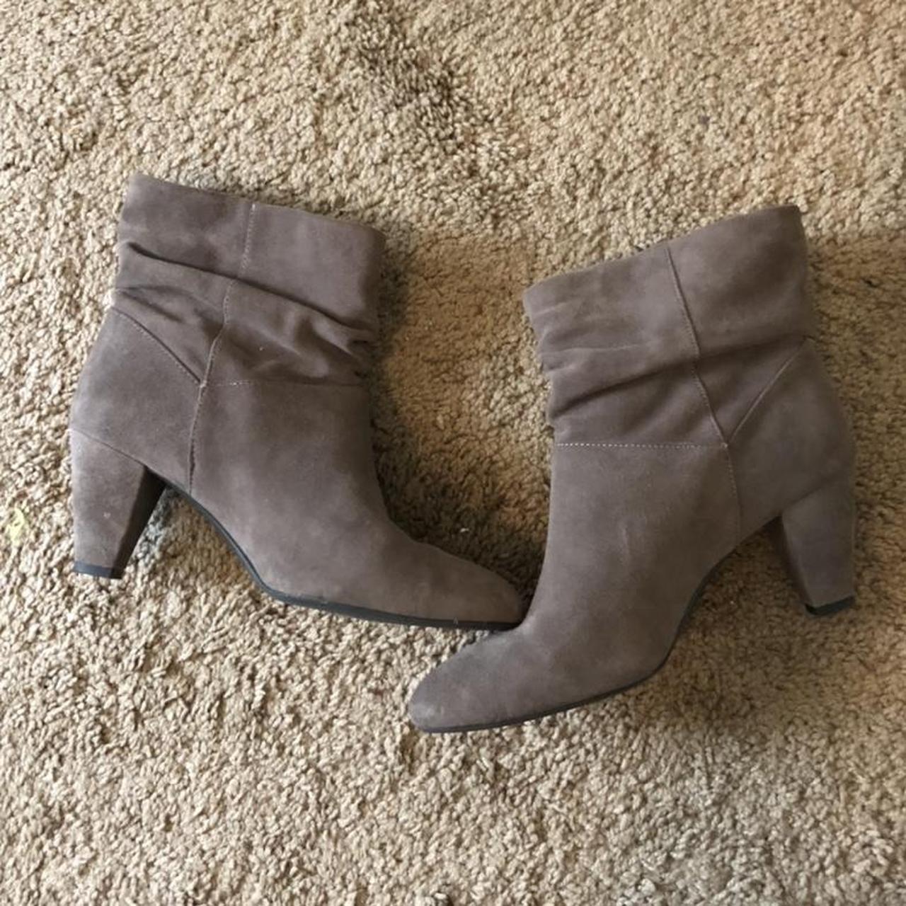 Grey/light purple heeled boots ankle length #bootie... - Depop