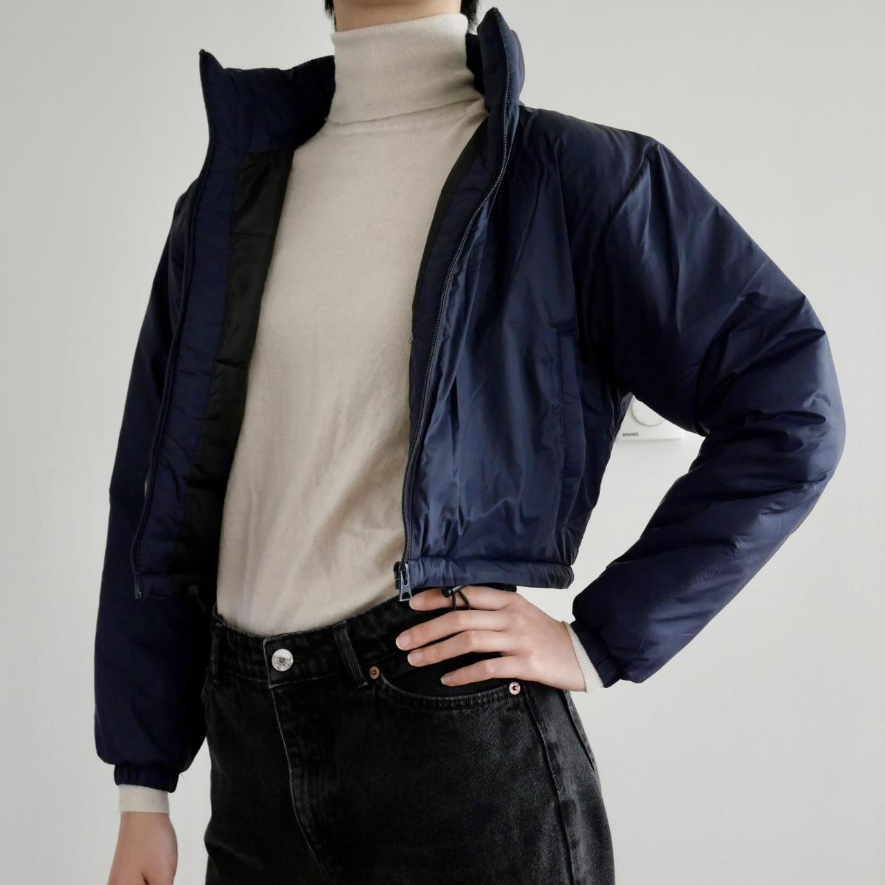 Cropped Puffer Jacket Navy blue puffer jacket from... - Depop