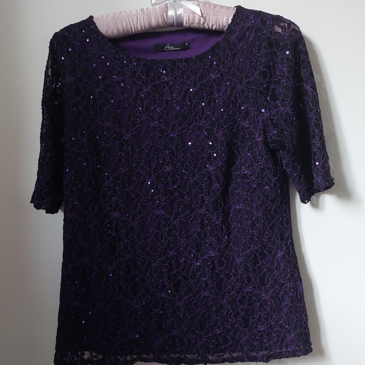 BM Collection purple floral lace top with sparkling... - Depop