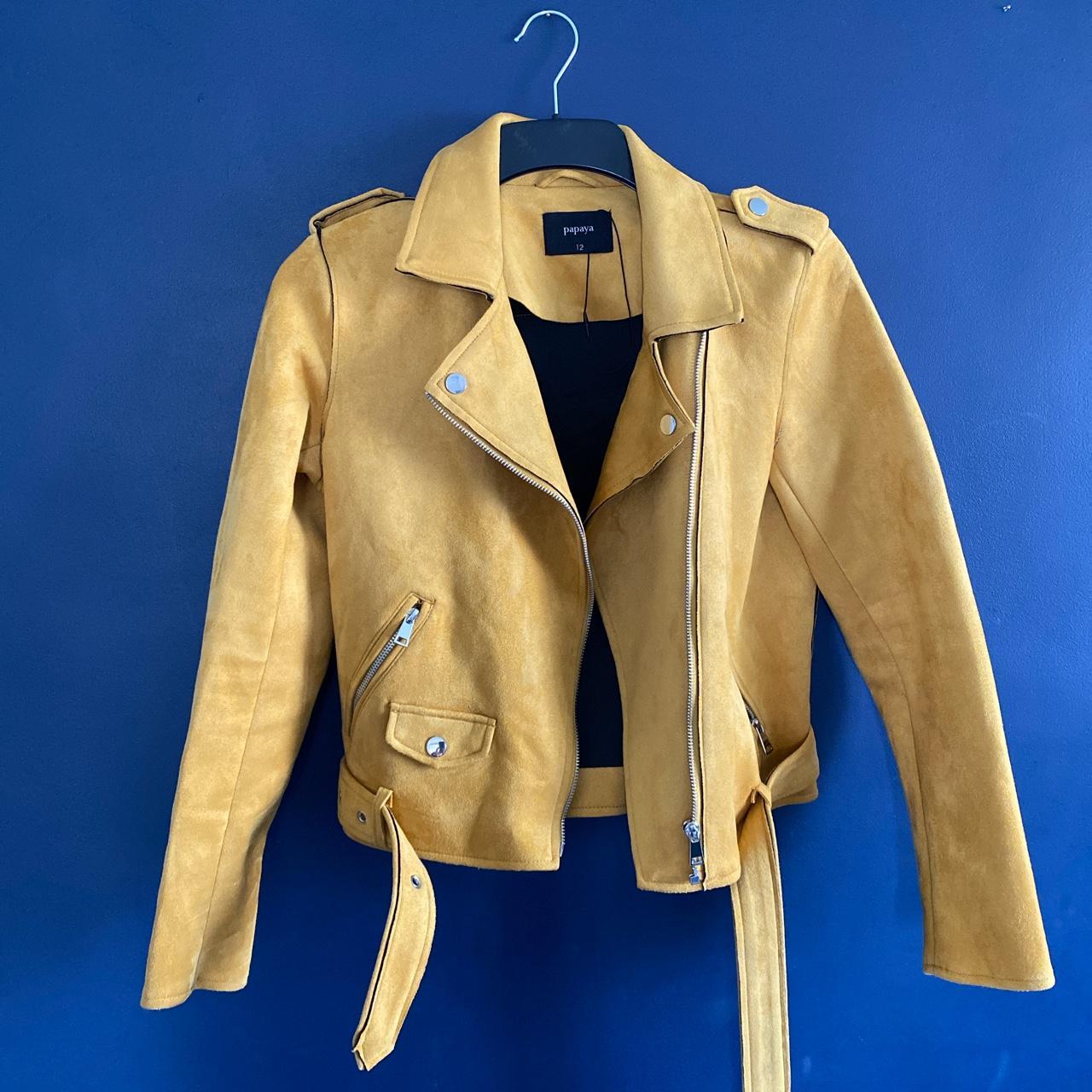 Mustard yellow faux suede biker jacket Worn once Depop