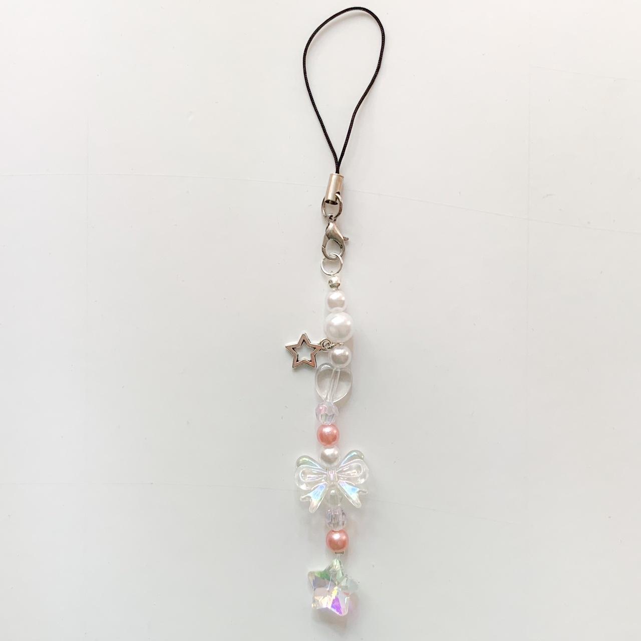 Handmade white & pink pearl phone strap ★ length:... - Depop