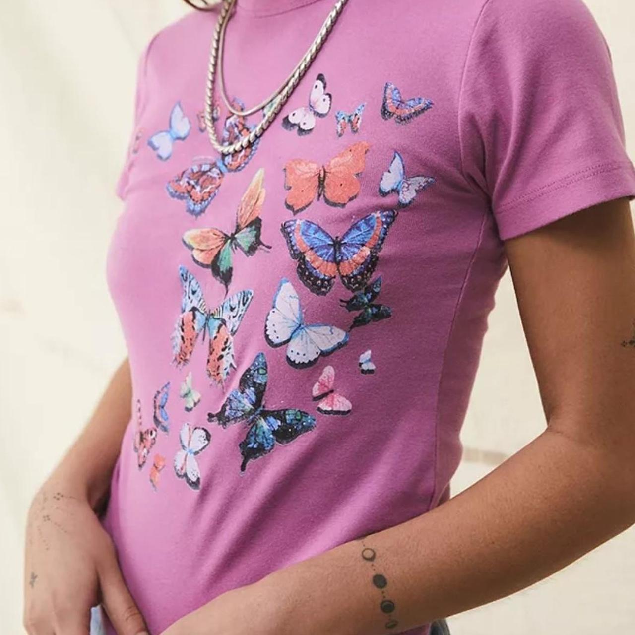 urban outfitters butterfly y2k baby tee size medium... Depop