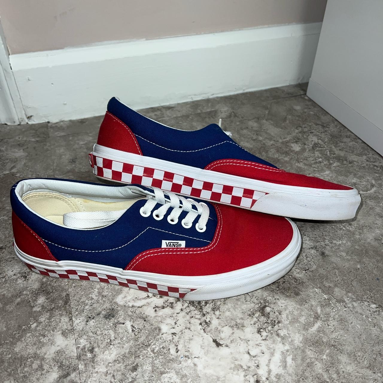 Vans checkerboard store blue and red