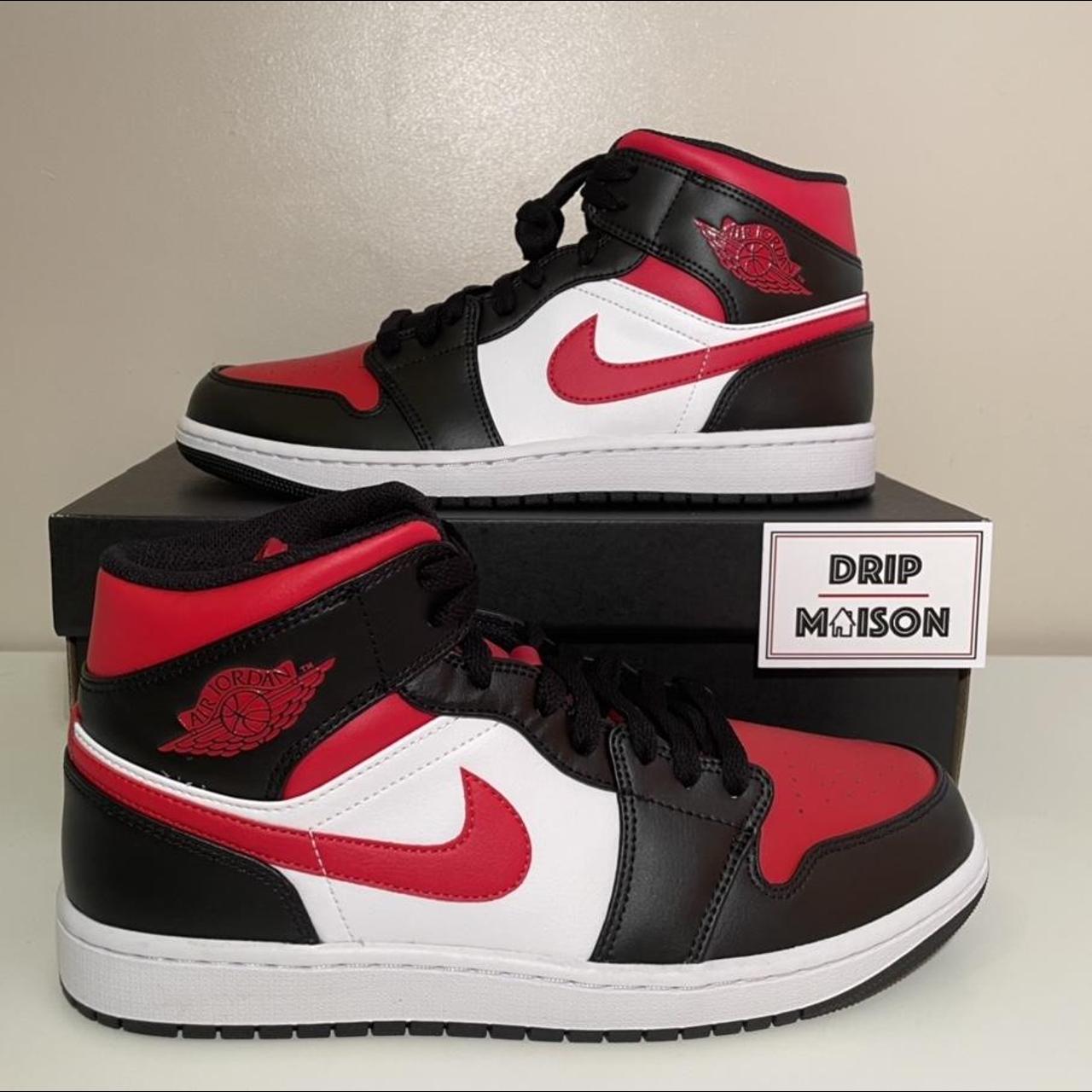 🛍 Air Jordan 1 Mid White Black Red ‘Bred toe’ 👟... - Depop