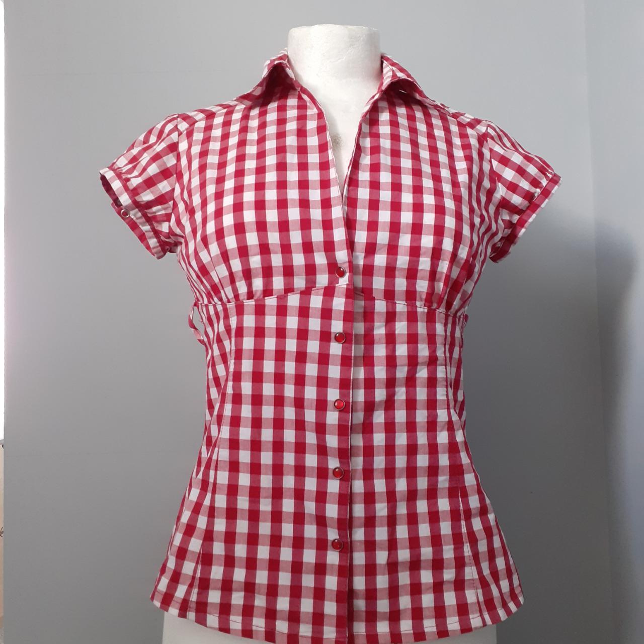 Gorgeous chequered red blouse super cute red... - Depop