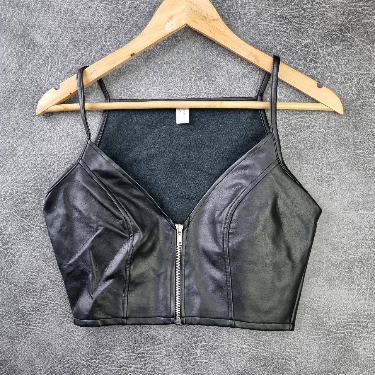 Vintage Faux Leather Bralet In Black Bandeau Wet Depop