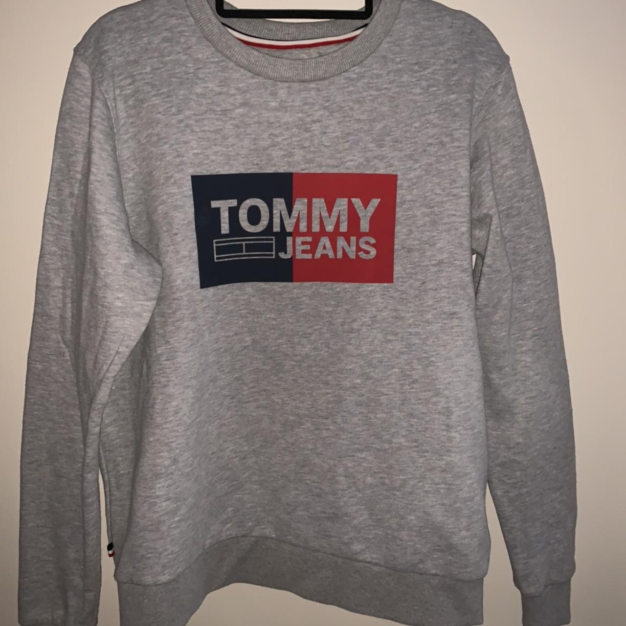 Unisex Tommy Jeans grey sweater. Worn once. Size... - Depop