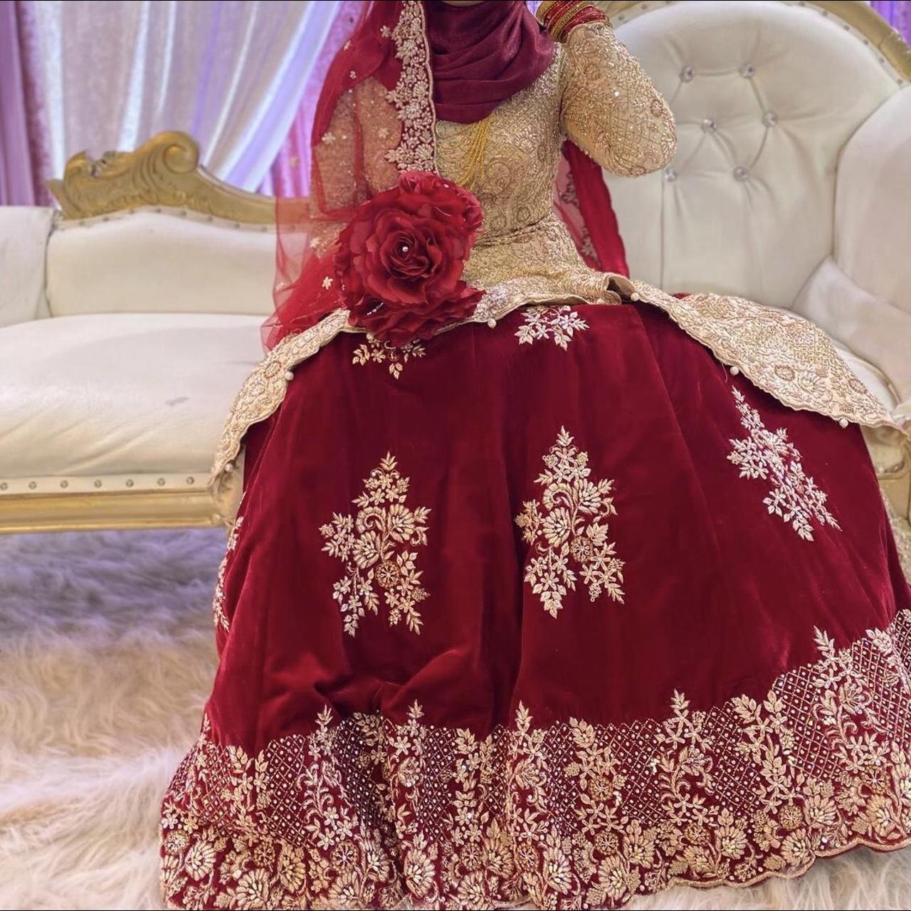 HOT RED WEDDING LEHENGA WITH GOLDEN EMBROIDERY -