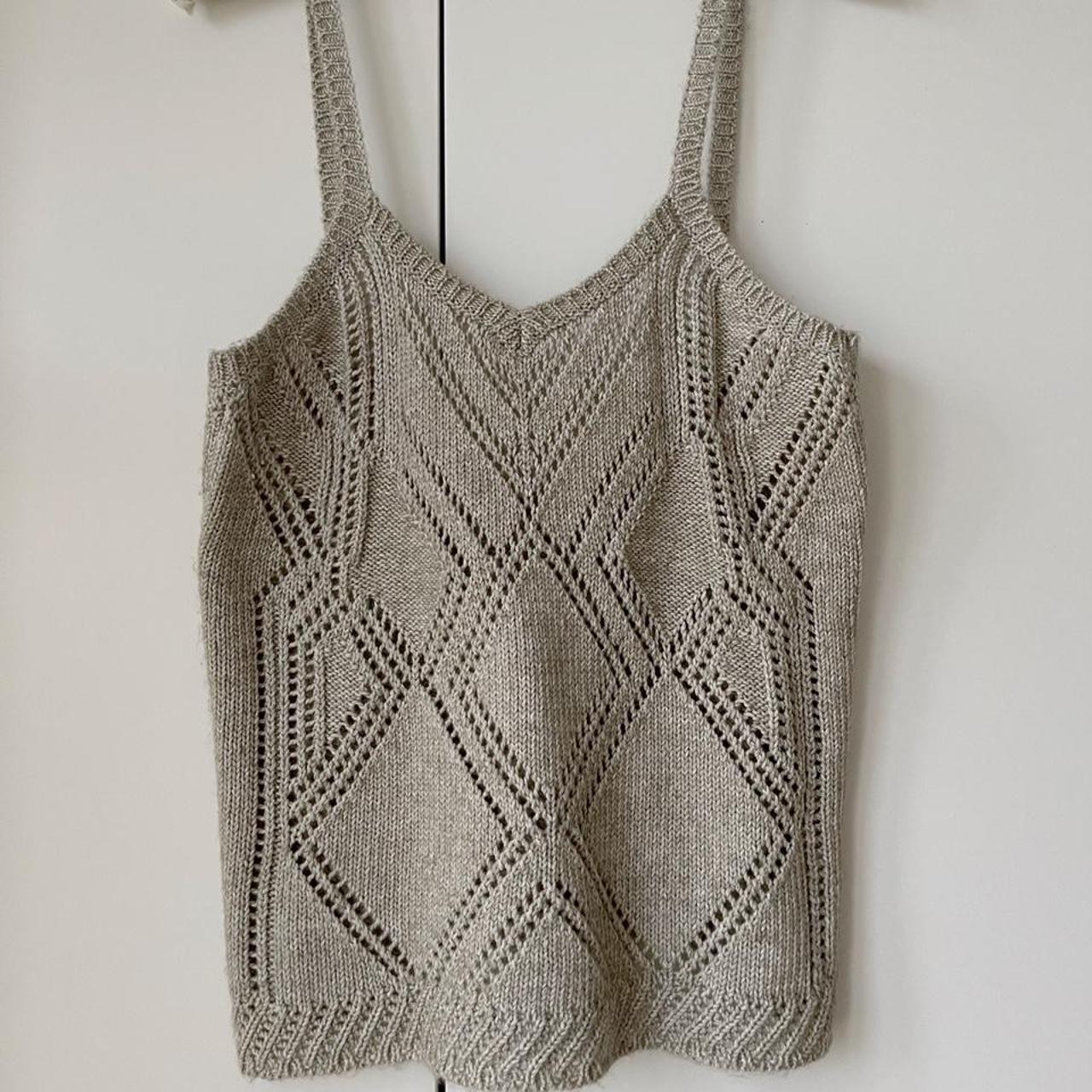 Soft knit vest with delicate crochet like pattern... - Depop