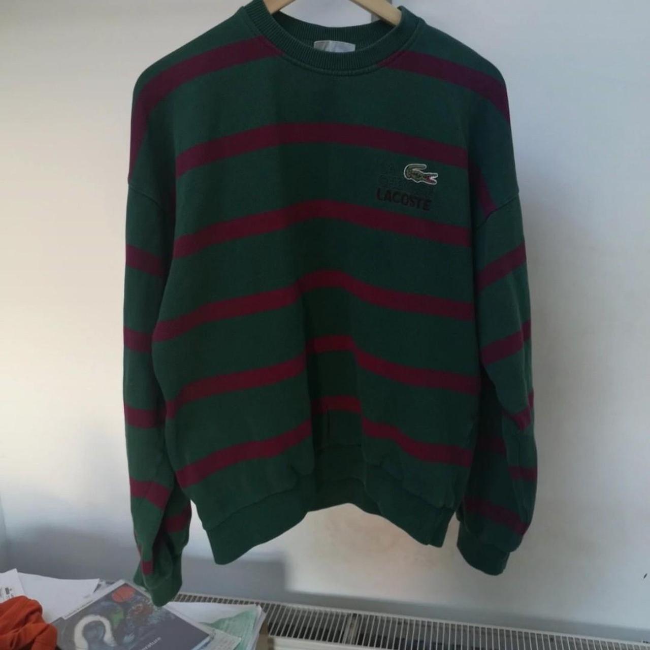 Lacoste Men's Green and Burgundy Jumper Depop