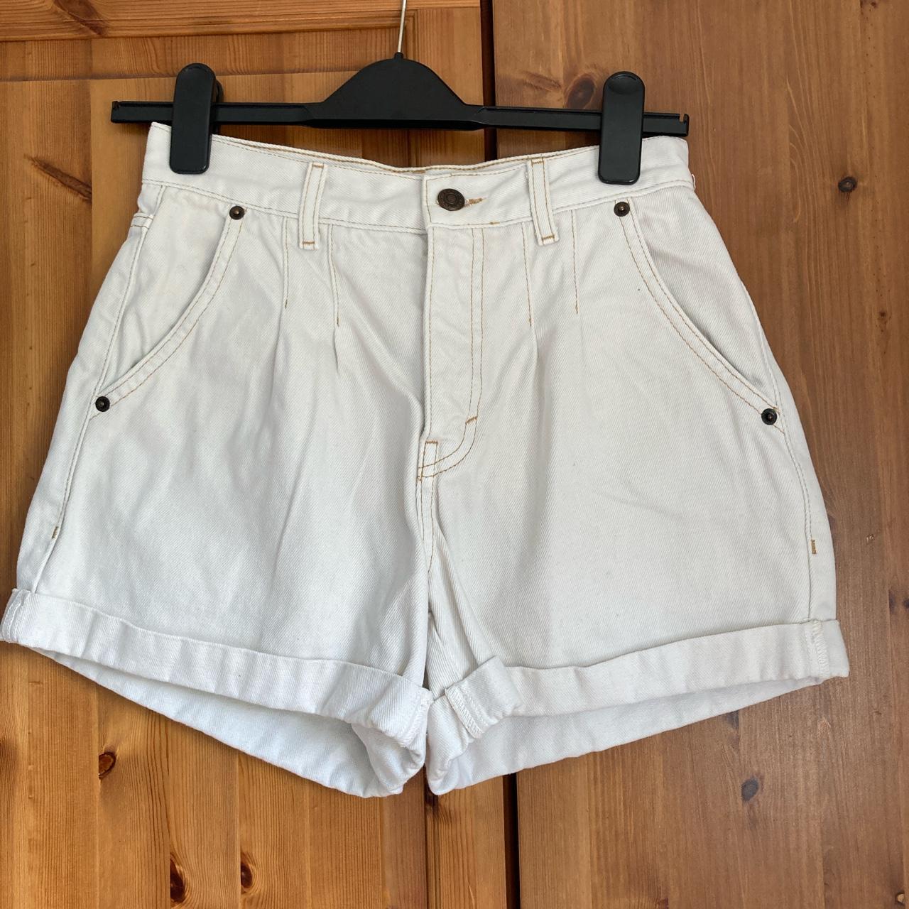 Topshop off white / ecru denim high waisted shorts... - Depop