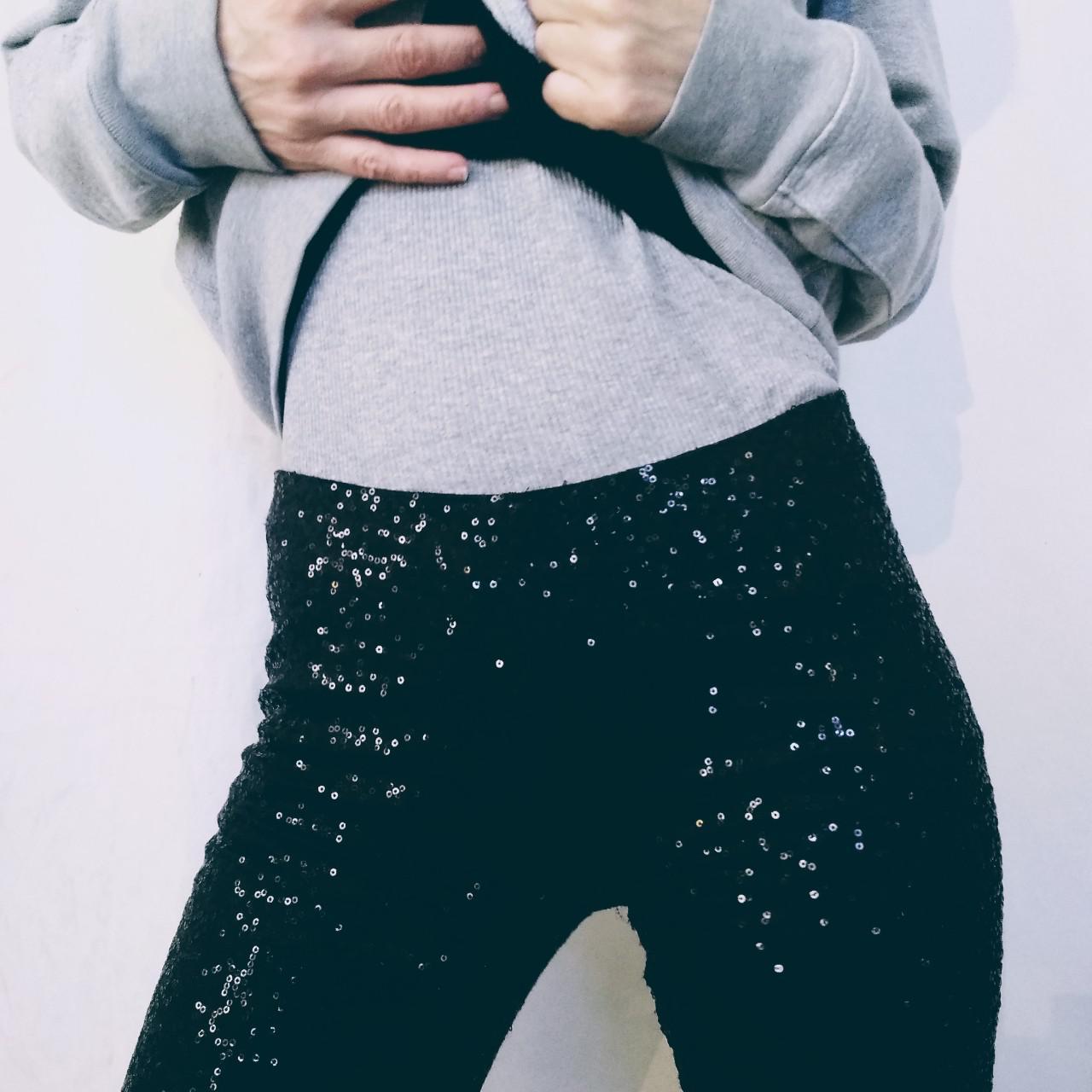 black sequin leggings with elastic waistband. fully. Depop