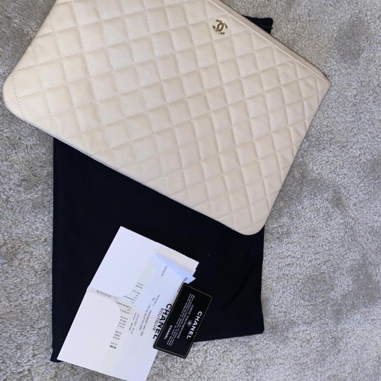 Chanel off white patent leather clutch bag with - Depop