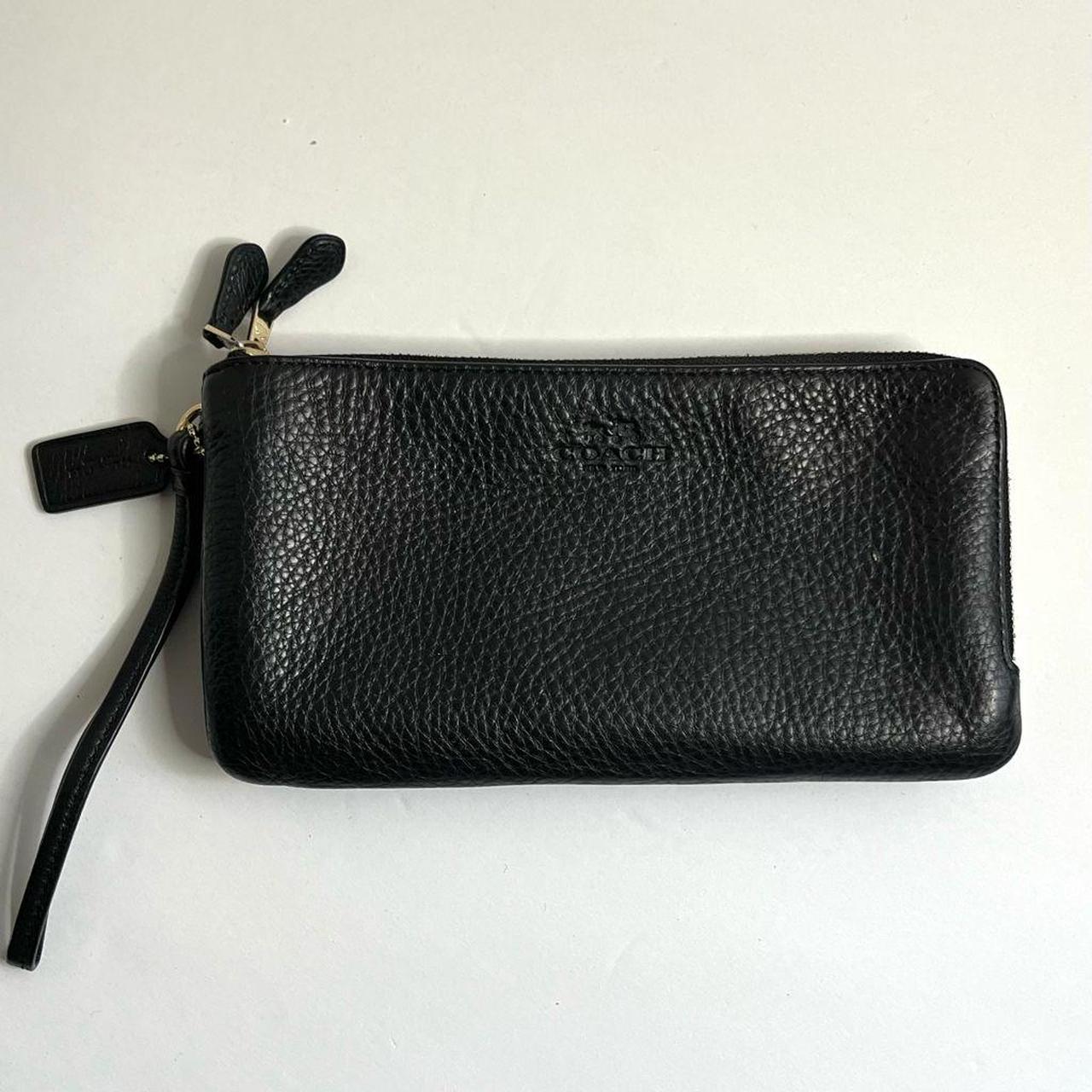 Coach Black Pebbled Black Leather Wristlet Wallet... - Depop