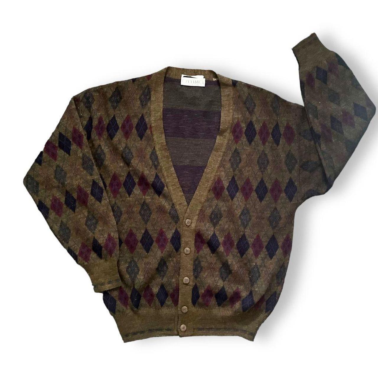 Vintage Argyle Wool Cardigan Sweater in excellent - Depop