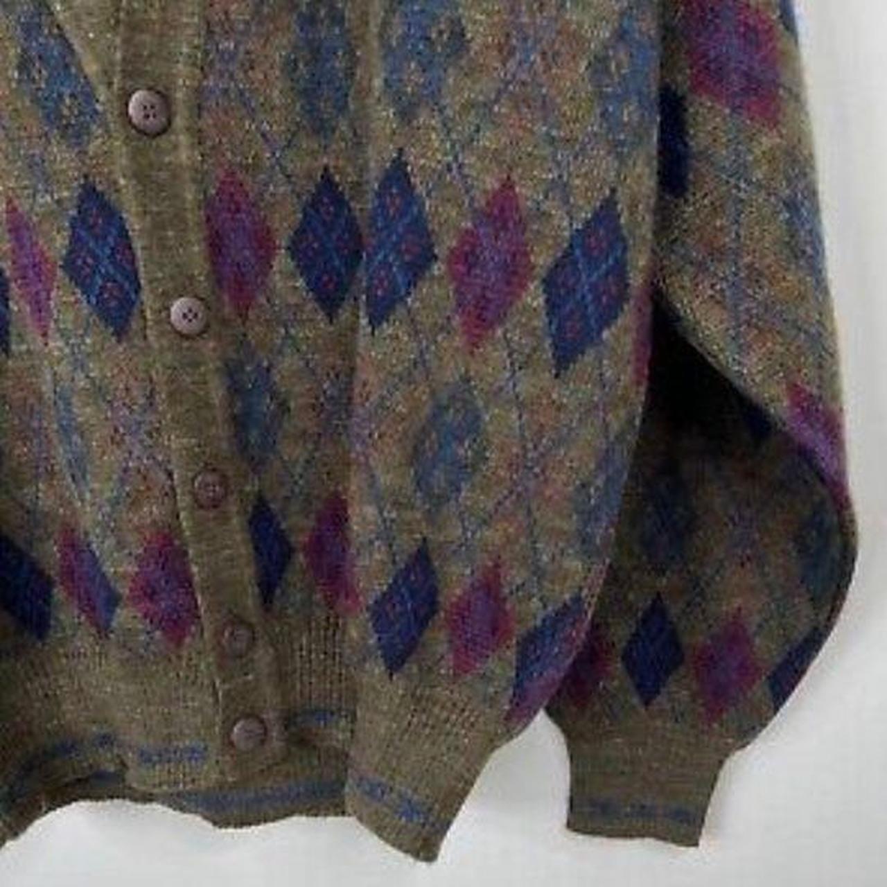 Vintage Argyle Wool Cardigan Sweater in excellent... - Depop