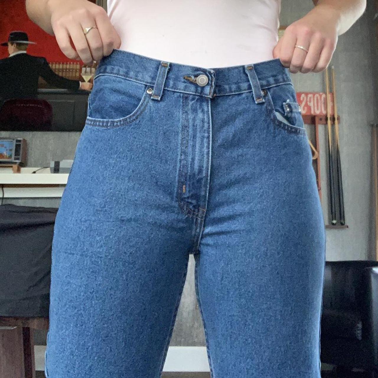 dark blue jeans with flames on the back pockets!... - Depop