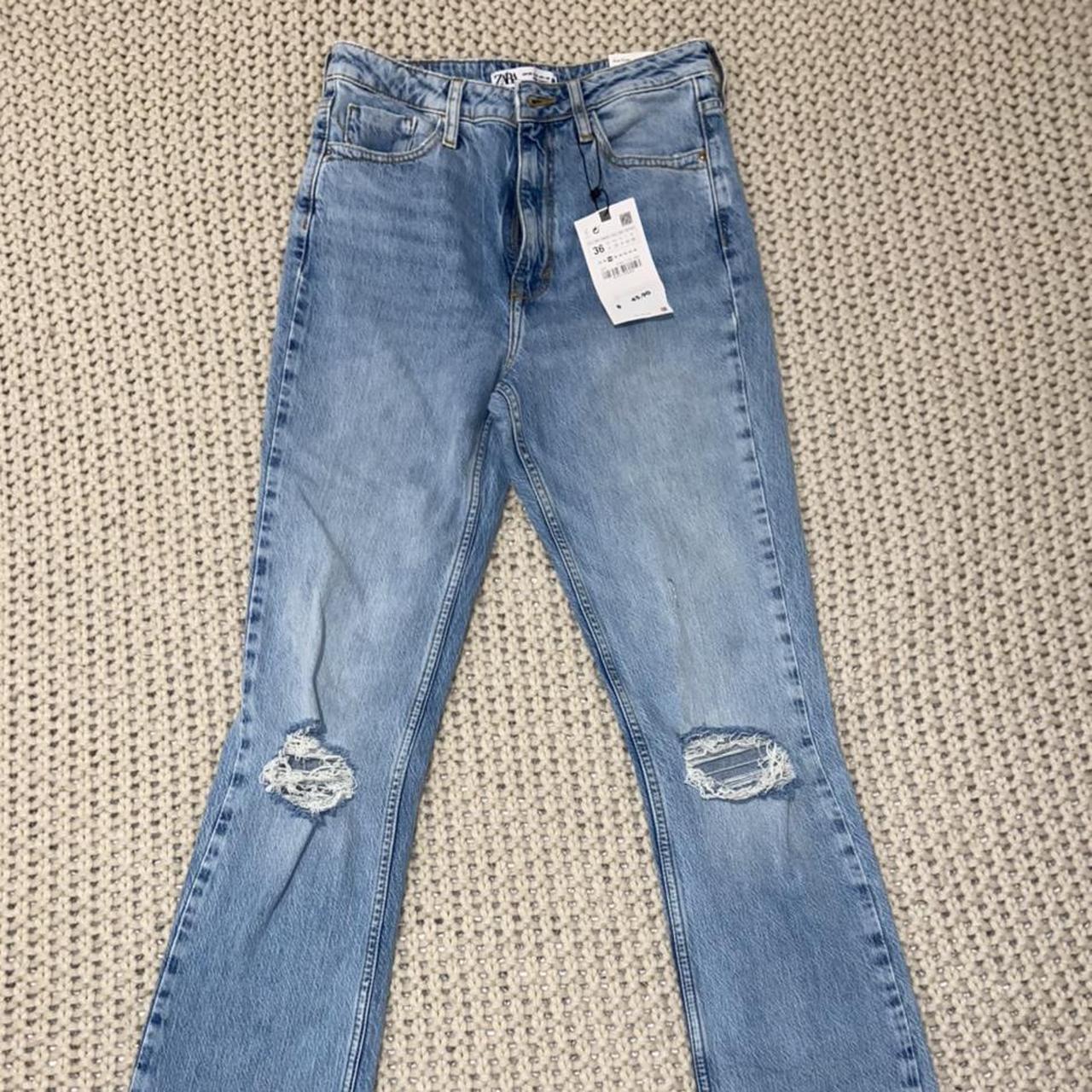 zara flare jeans with slit, never worn, size 4 (36)... - Depop