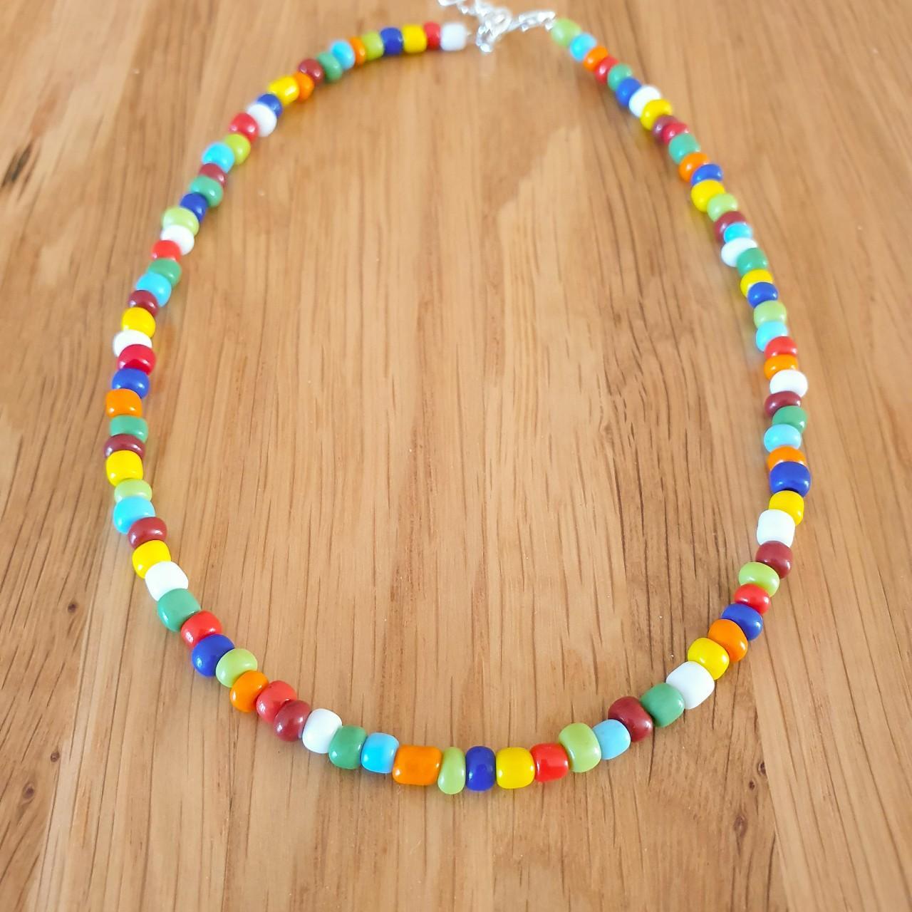 MULTICOLOURED BEADED CHOKER 90s STYLE NECKLACE... - Depop