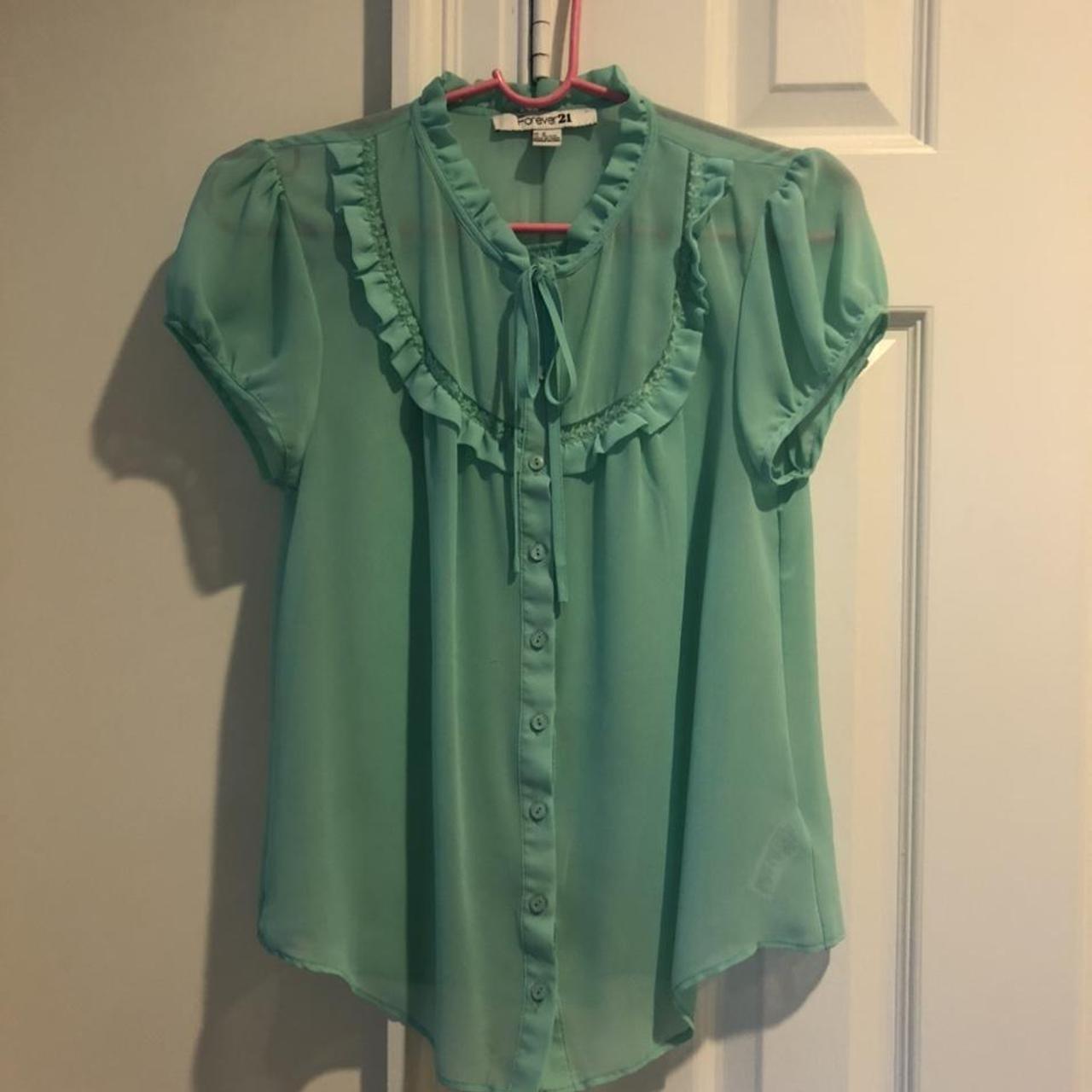 Forever 21 Women's Blue and Green Blouse | Depop