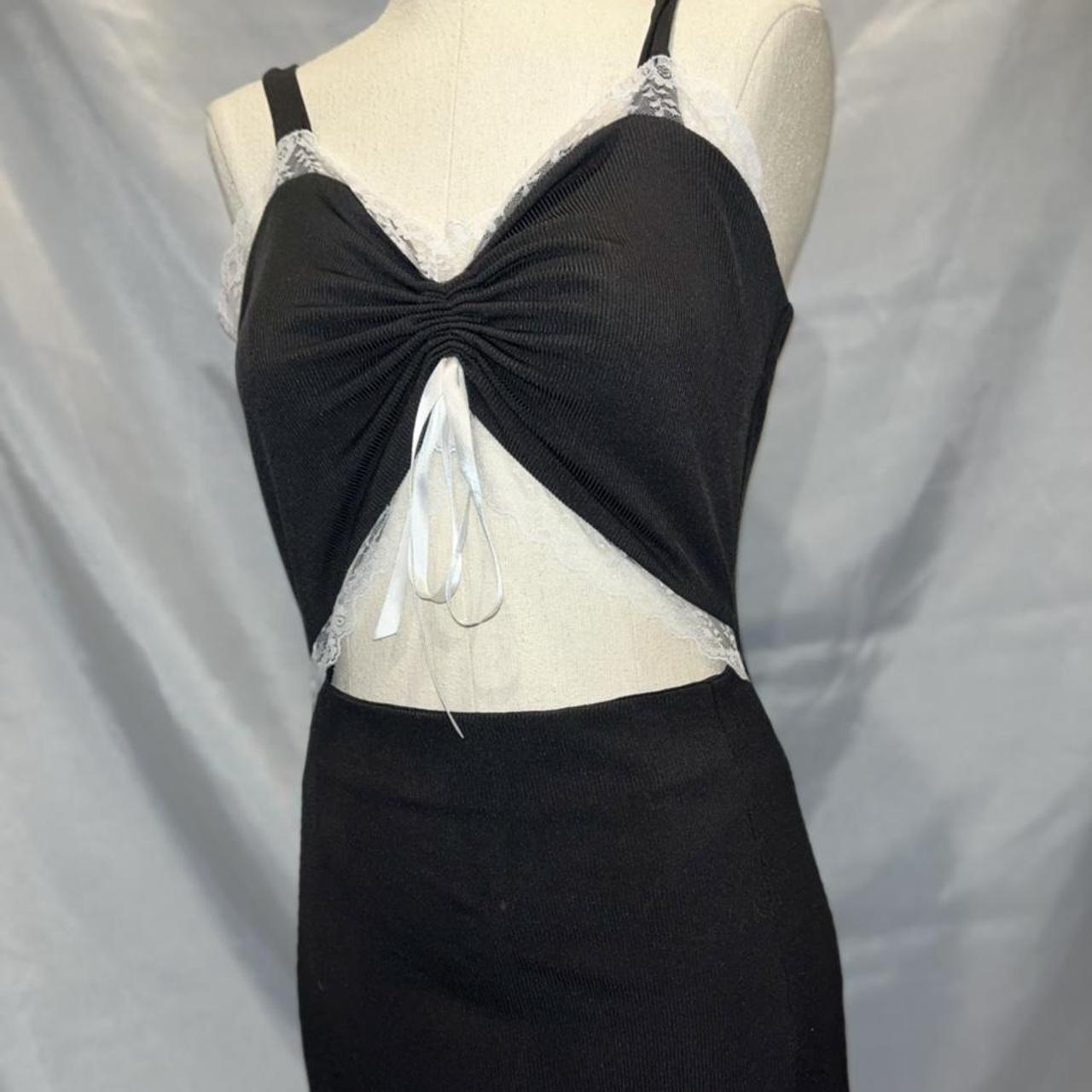 shein cute black dress with white lace trim and... - Depop