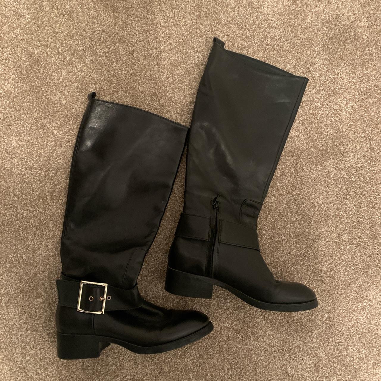 BLACK KNEE HIGH LEATHER BOOTS - SIZE 5 Black knee... - Depop